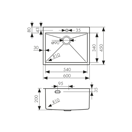 KSM-6045 Мойка из нержавеющей стали KAISER 600x450x200